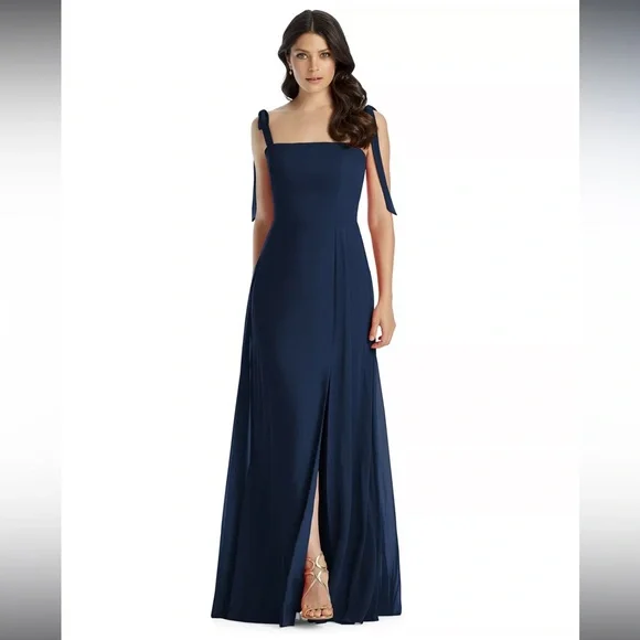 Dessy Collection | Dresses | Dessy Collection Tie Strap Chiffon Bridesmaid  Dress Midnight Navy Blue